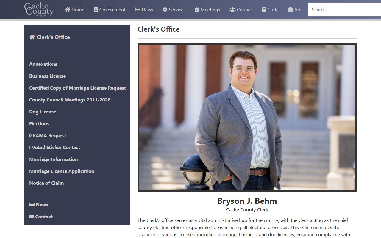 Cache County Clerk office for marriage licenses and official records in Logan