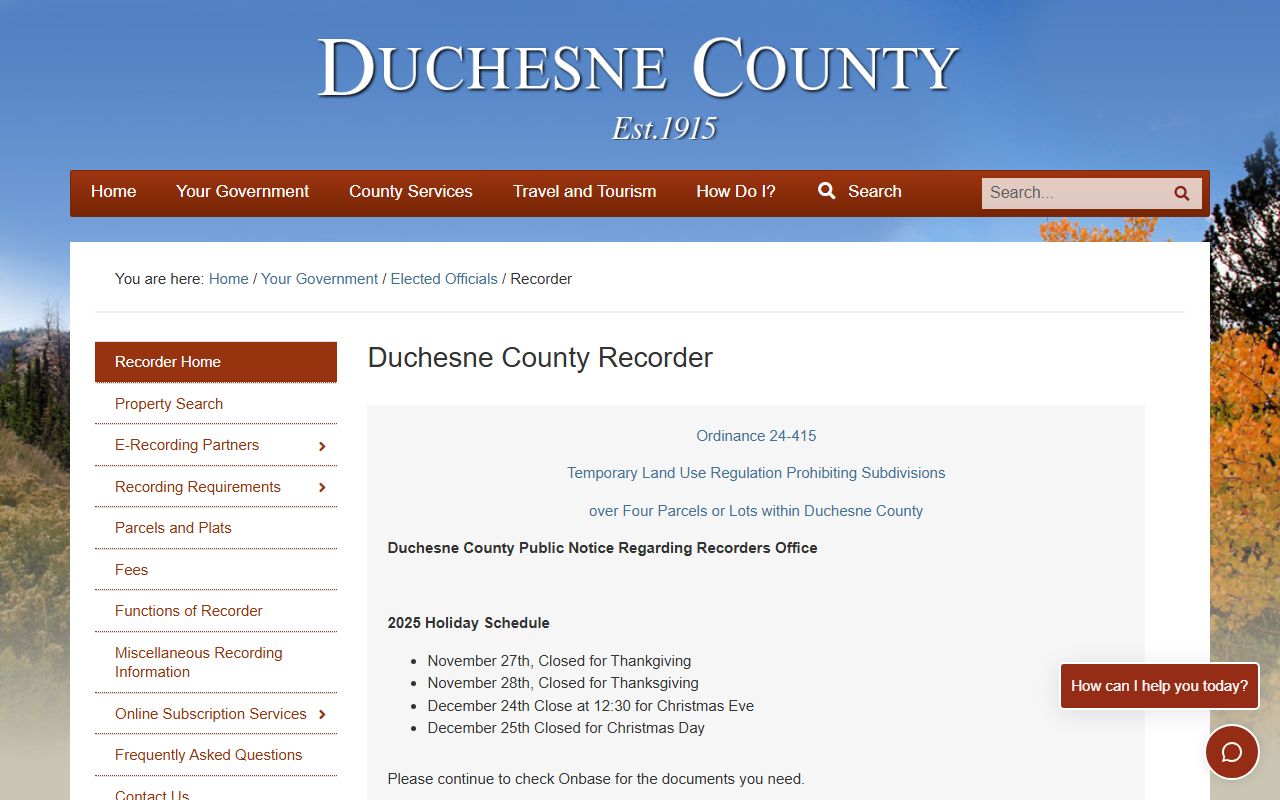 Duchesne County Recorder land records and property ownership documents
