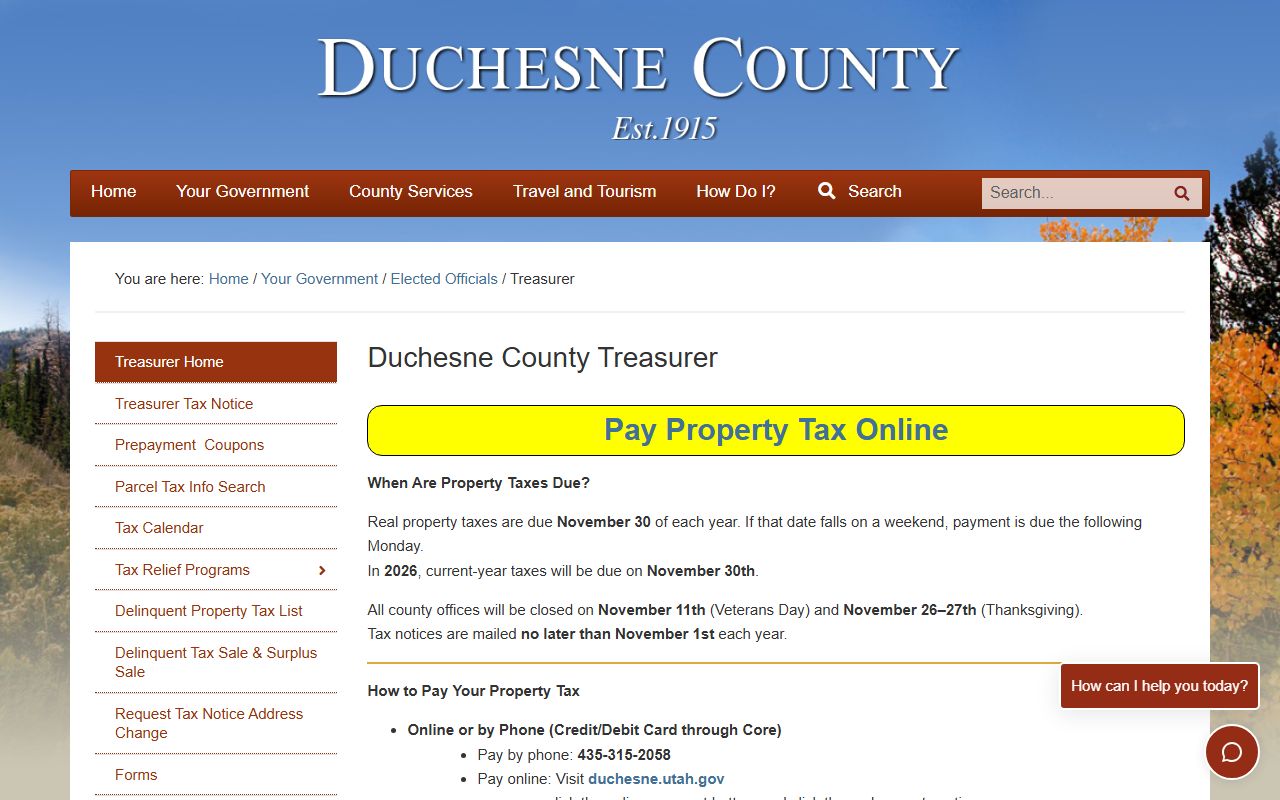 Duchesne County Treasurer official page for property tax and unclaimed money information