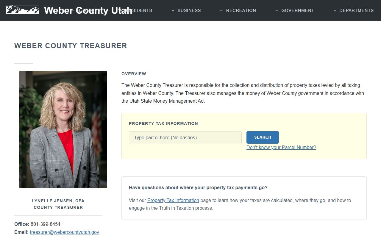 Weber County Treasurer official website for property tax information