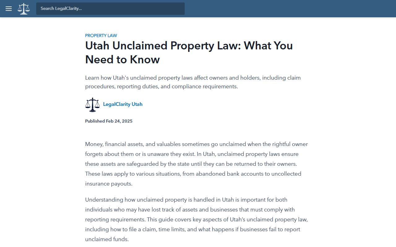 Legal guide to Utah unclaimed property law claim process and owner rights