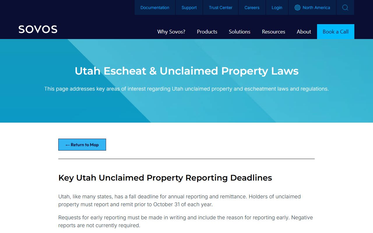 Sovos Utah unclaimed property law summary compliance reporting guide