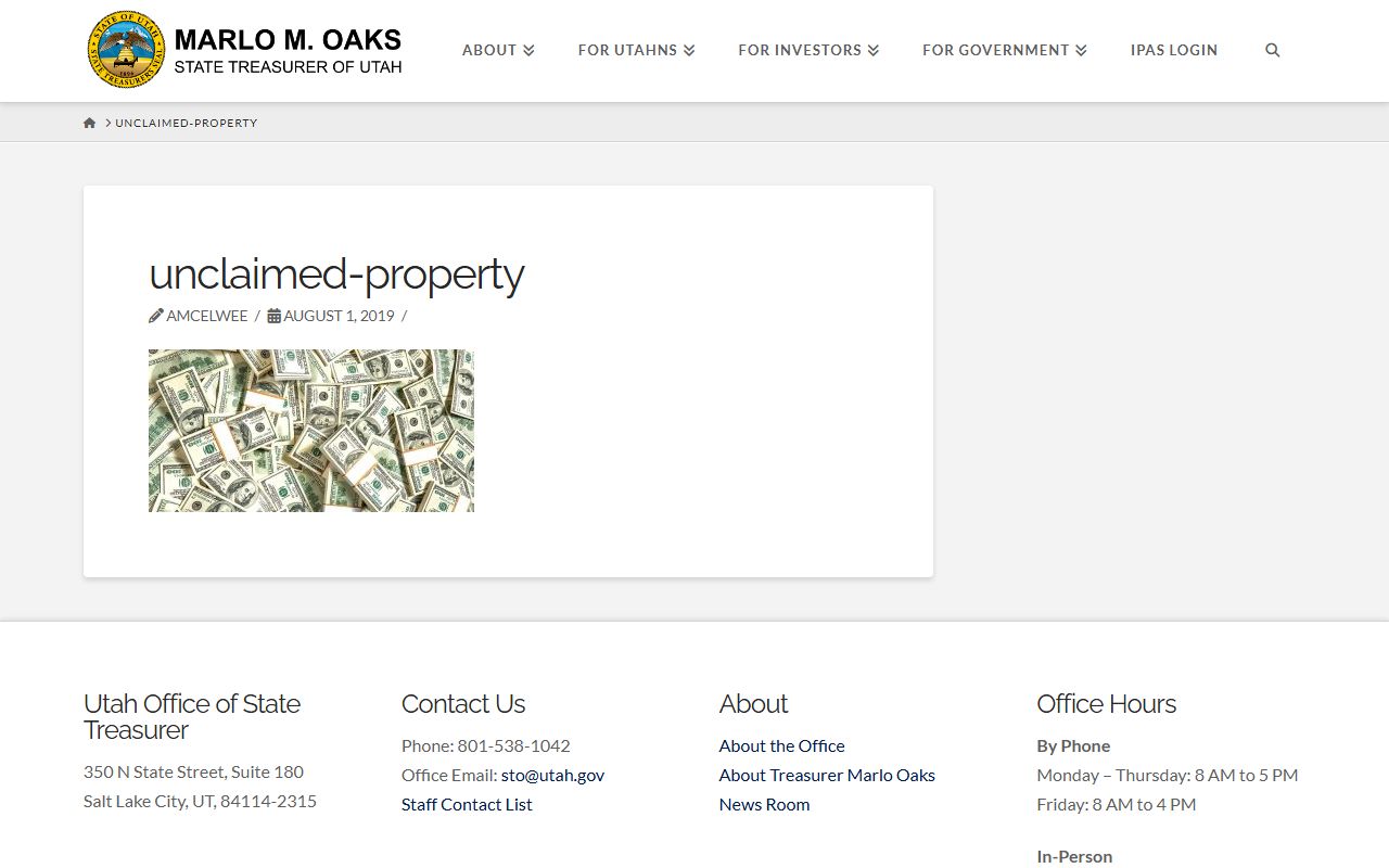 Utah State Treasurer official website unclaimed property information page